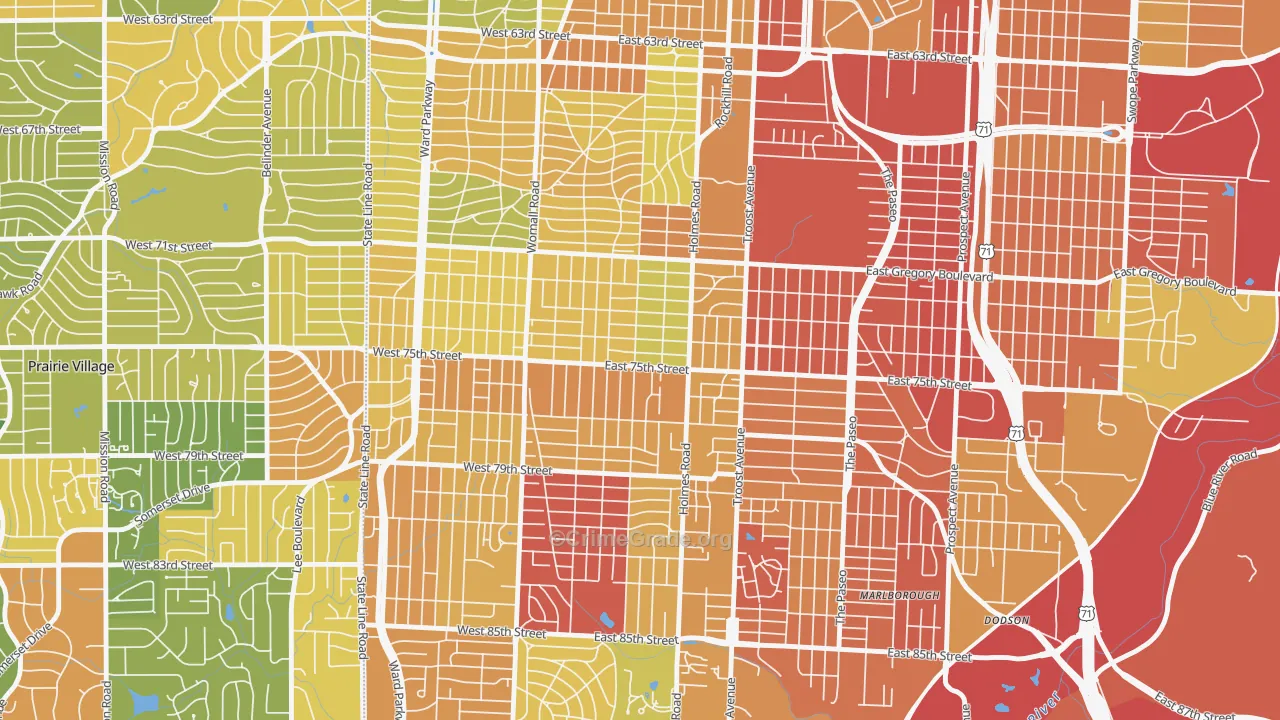 Tower Homes, Kansas City, MO Map of Robbery Rates