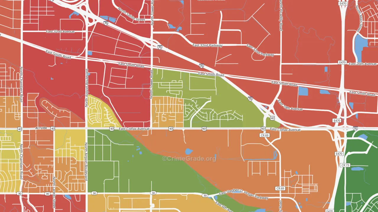 Tower Triangle, Aurora, CO Map of Robbery Rates