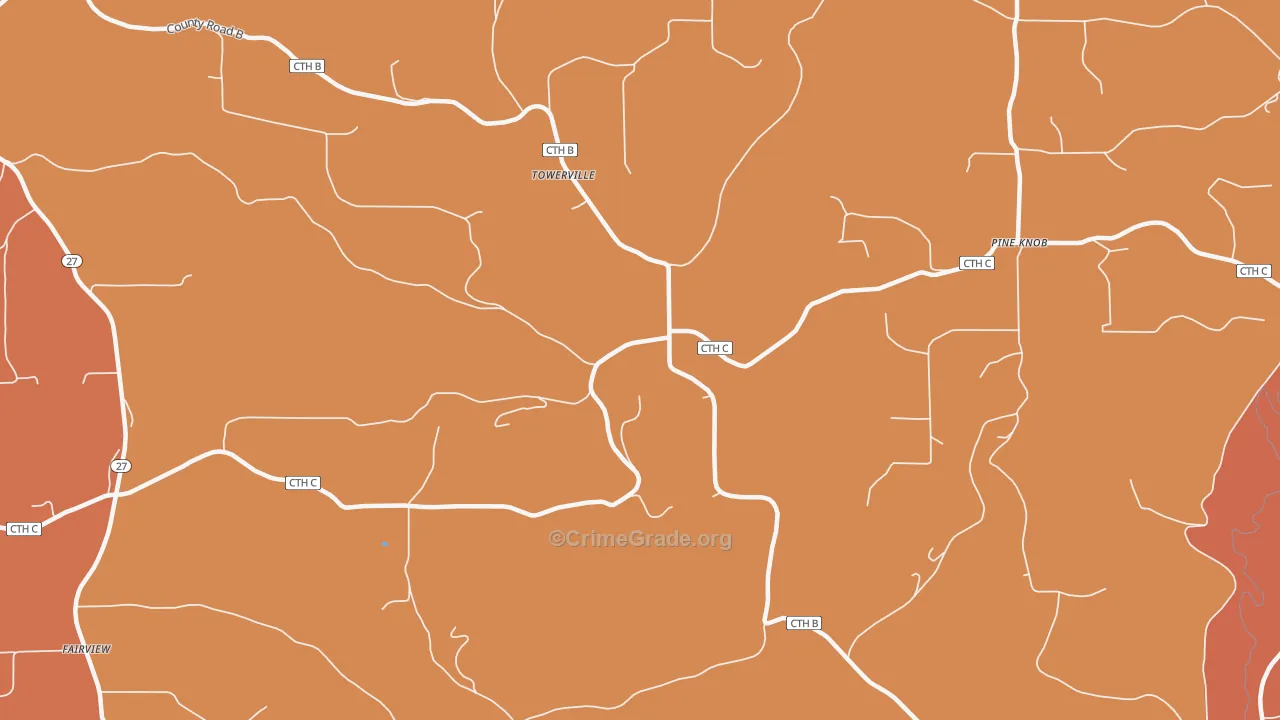 Towerville, WI Map of Robbery Rates