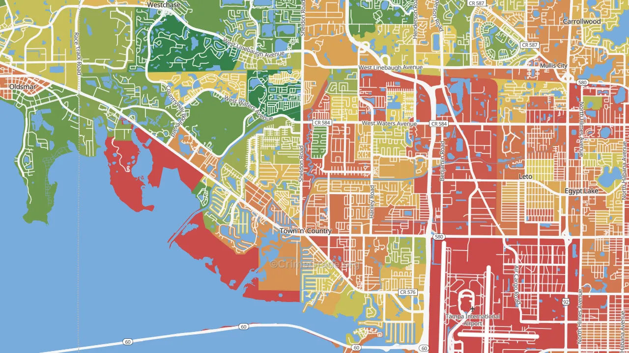 Town 'n' Country, FL Map of Robbery Rates