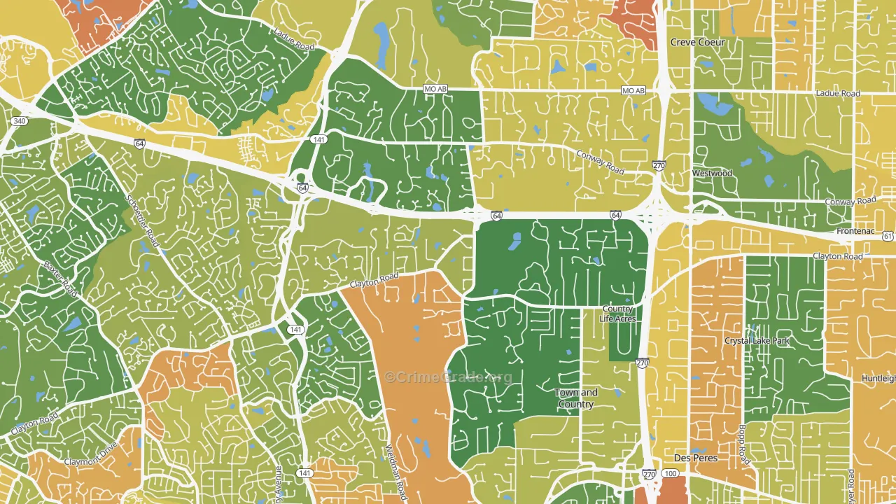 Town and Country, MO Map of Robbery Rates