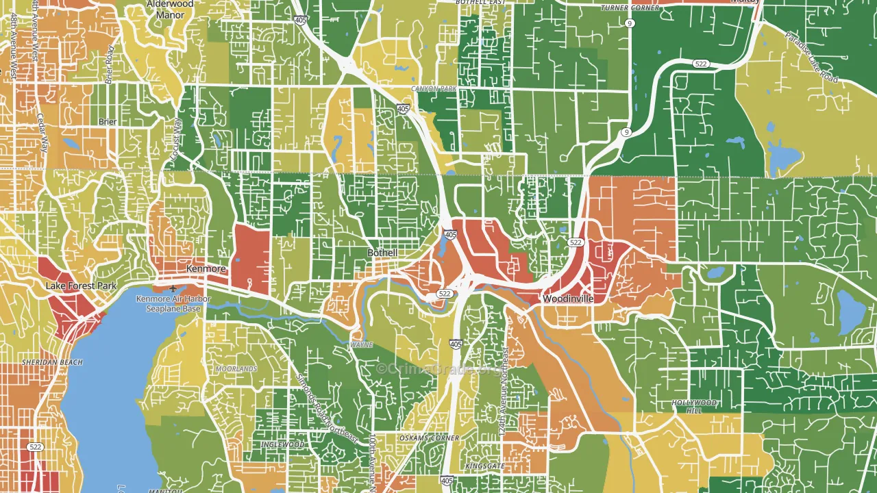 Town Center, Woodinville, WA Map of Robbery Rates