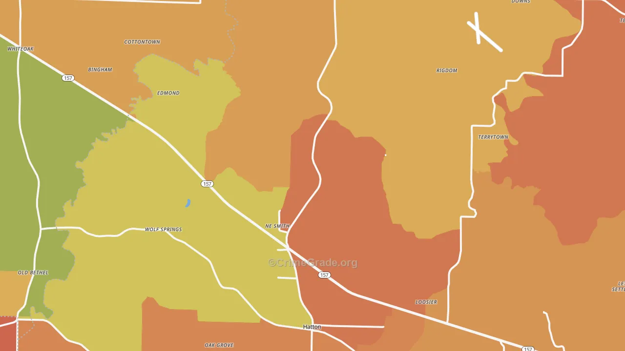Town Creek, AL Map of Robbery Rates