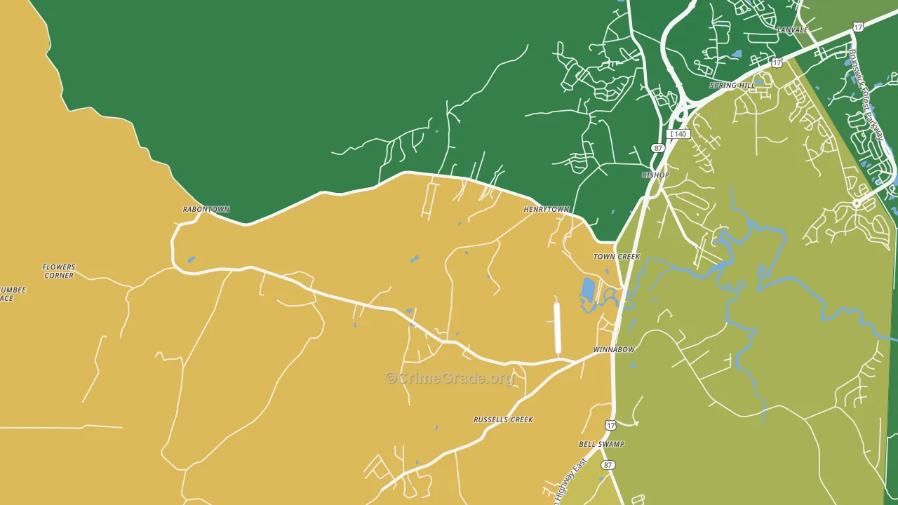 Town Creek, NC Map of Robbery Rates