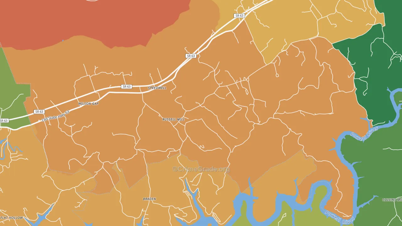 Town Creek, TN Map of Robbery Rates