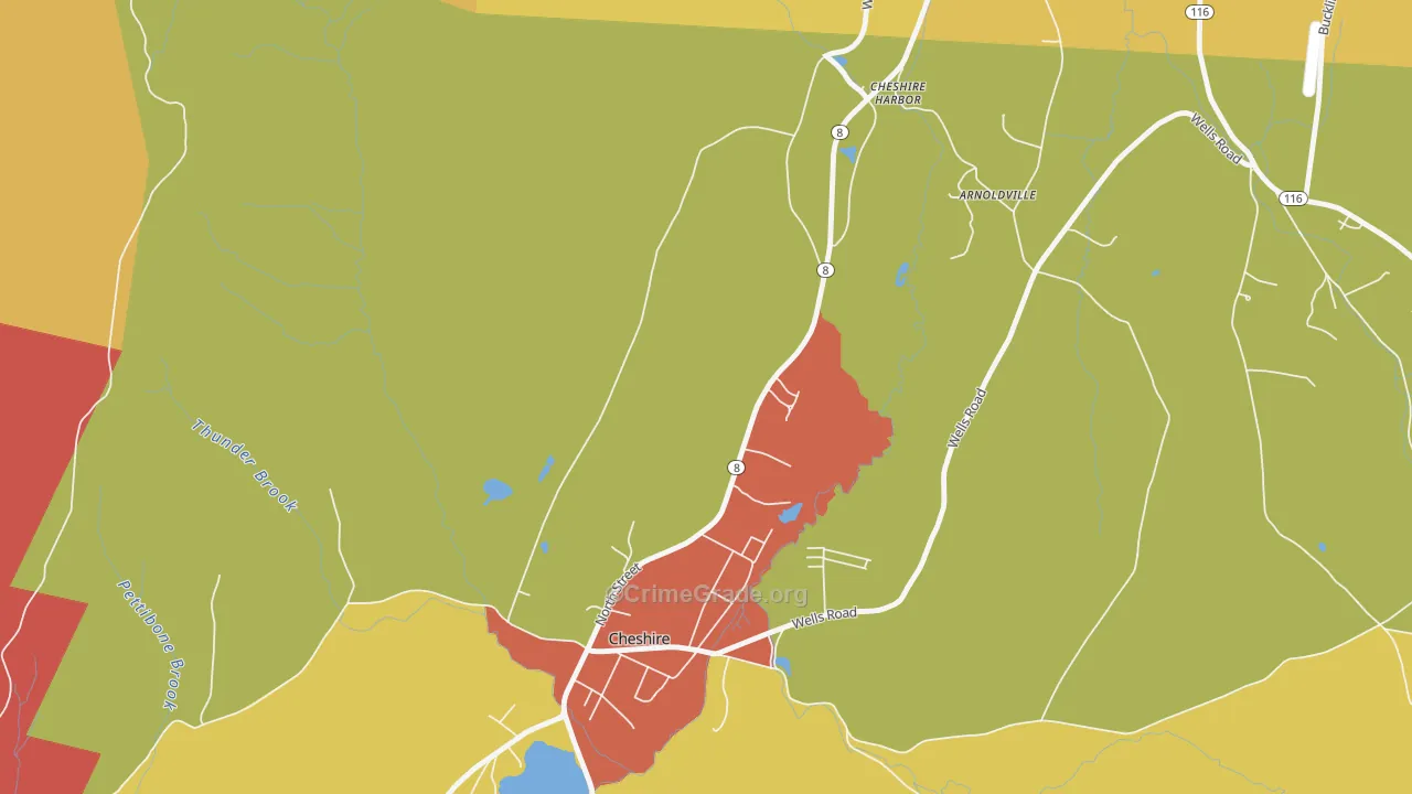Town Crest Village, MA Map of Robbery Rates