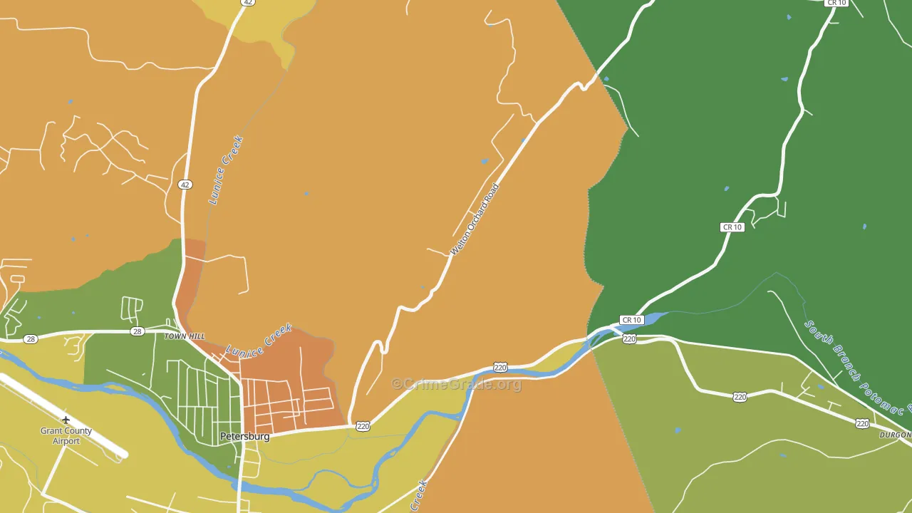 Town Hill, WV Map of Robbery Rates