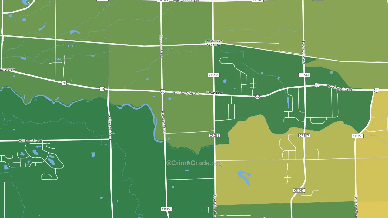 Town Line, NY Map of Robbery Rates