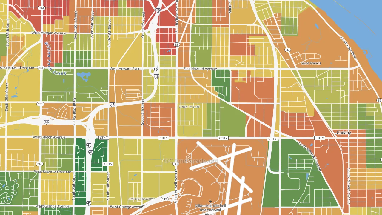 Town of Lake, Milwaukee, WI Map of Robbery Rates