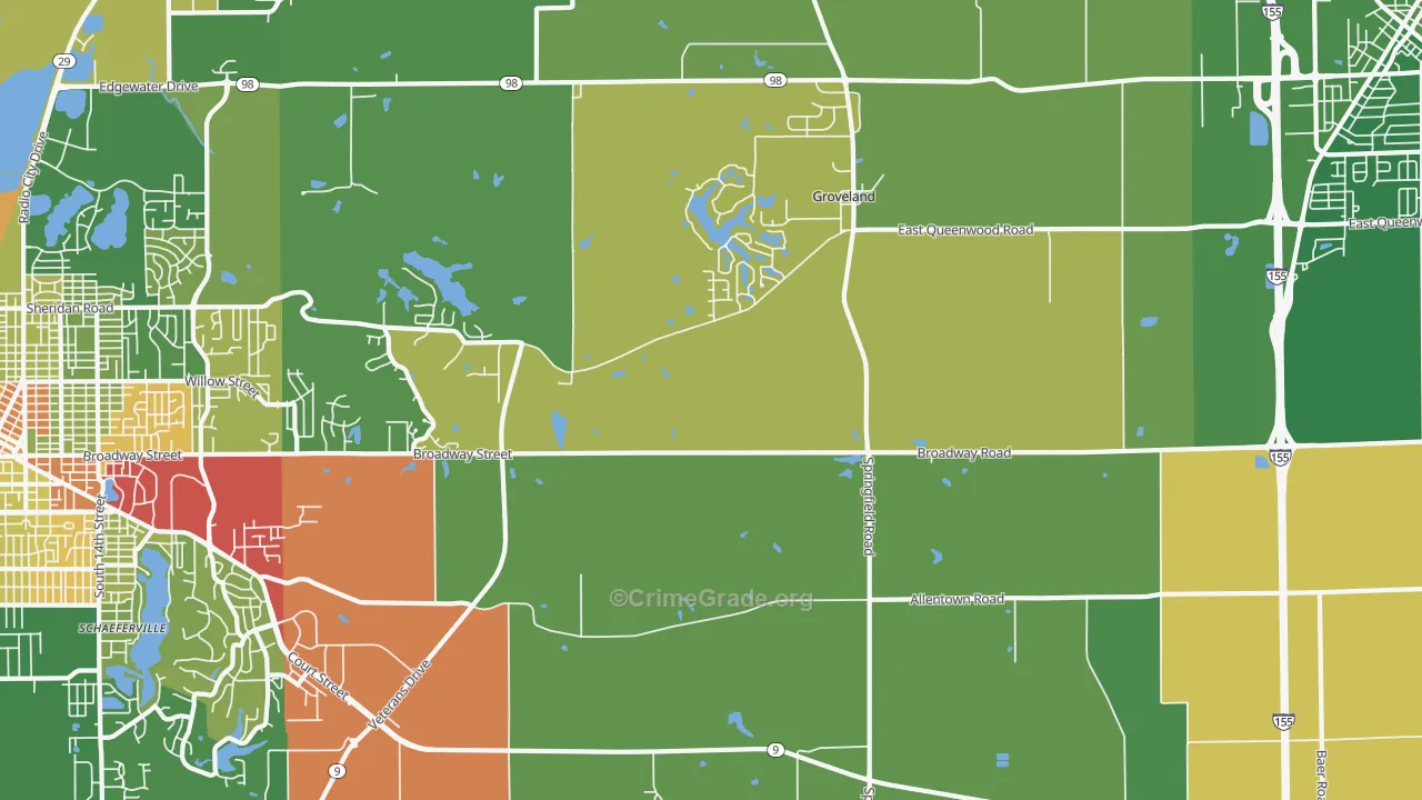 Towne Oaks, IL Map of Robbery Rates