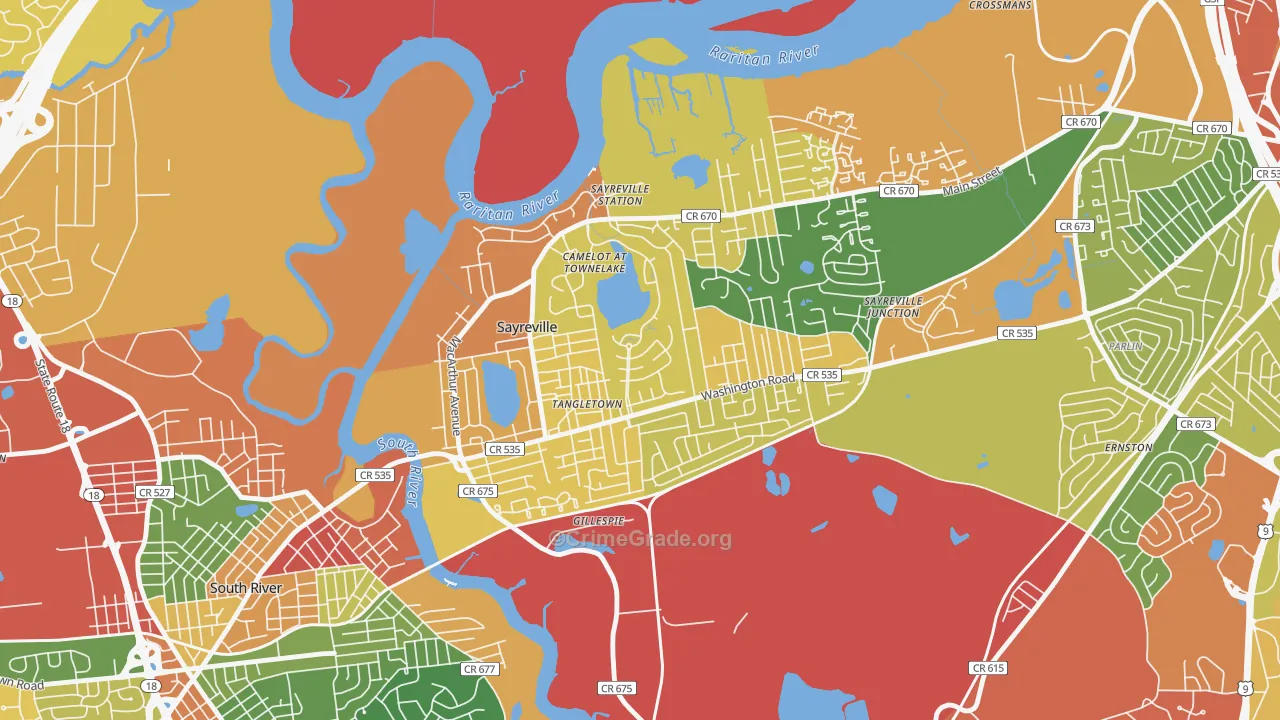 Townelake, Sayreville, NJ Map of Robbery Rates
