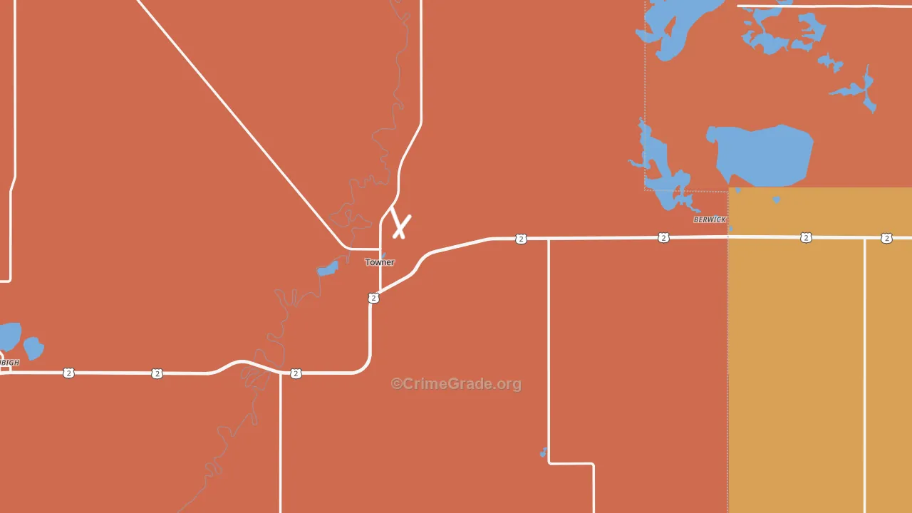 Towner, ND Map of Robbery Rates