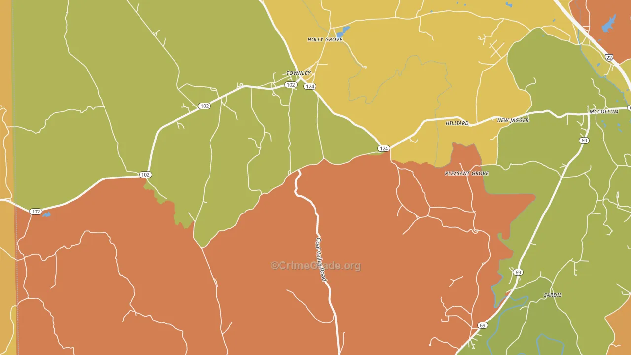 Townley, AL Map of Robbery Rates