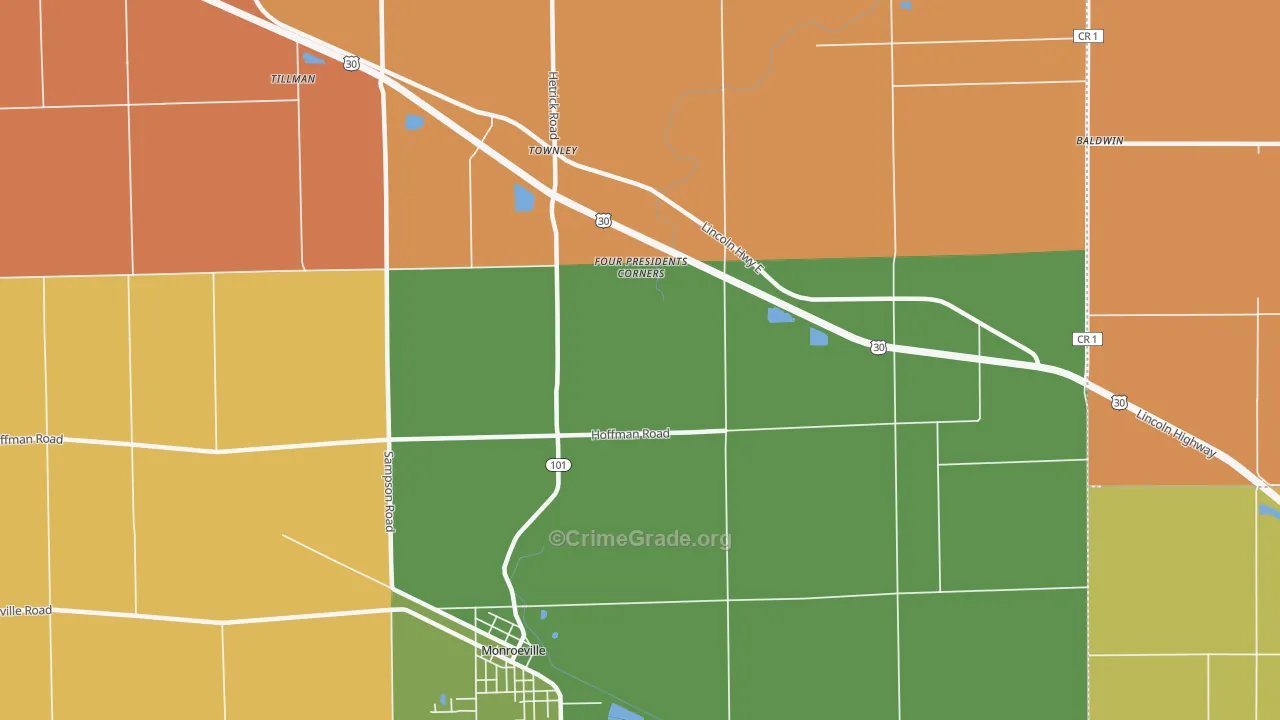 Townley, IN Map of Robbery Rates