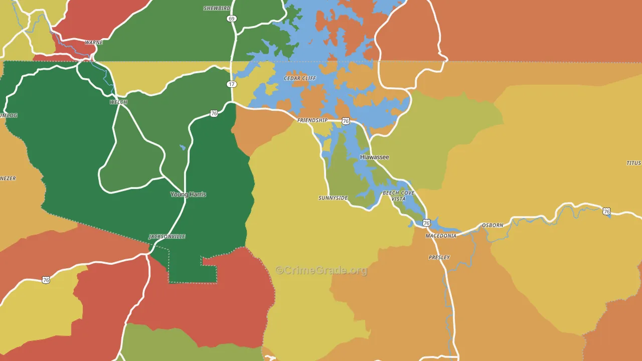Towns County, GA Map of Robbery Rates