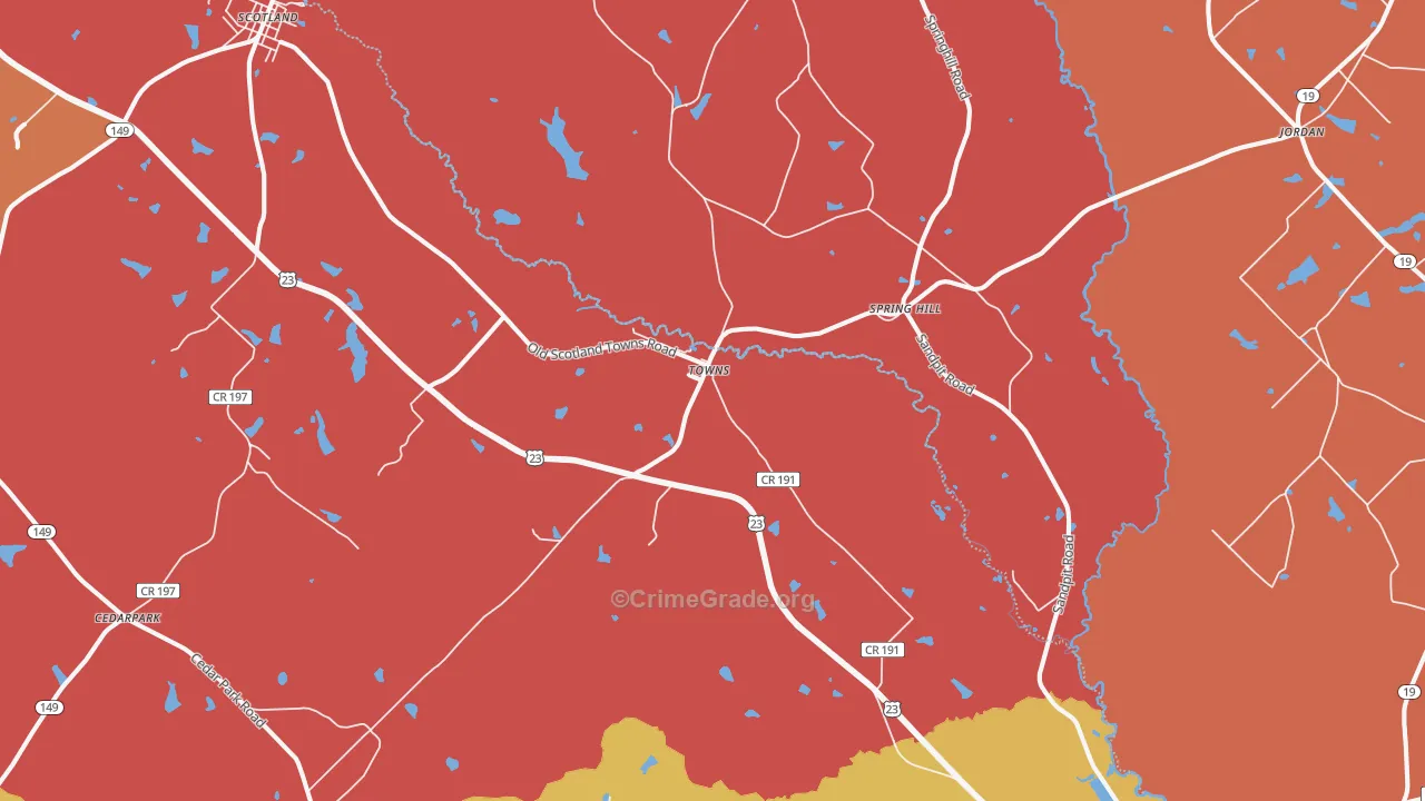Towns, GA Map of Robbery Rates