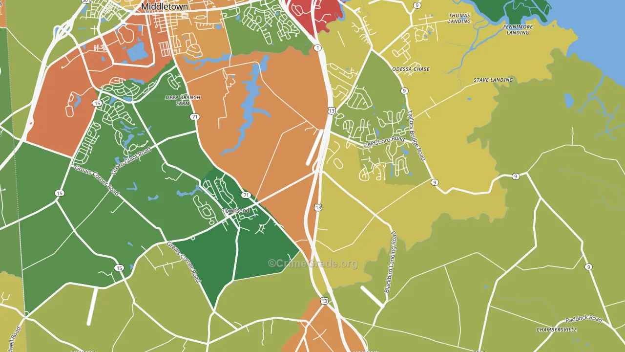 Townsend, DE Map of Robbery Rates