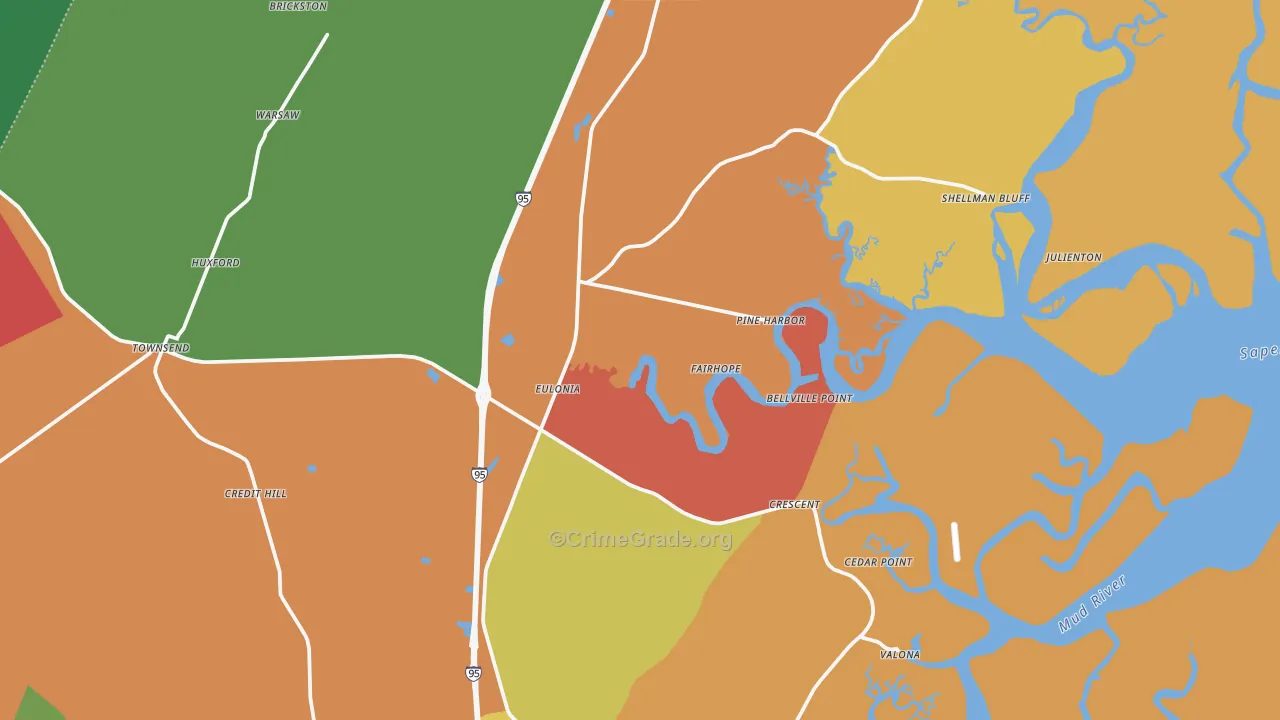 Townsend, GA Map of Robbery Rates
