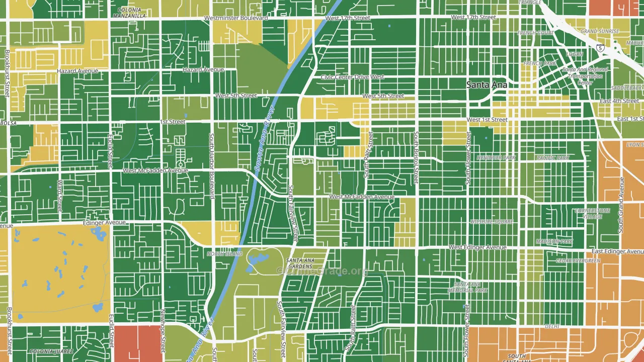 Townsend-Raitt, Santa Ana, CA Map of Robbery Rates
