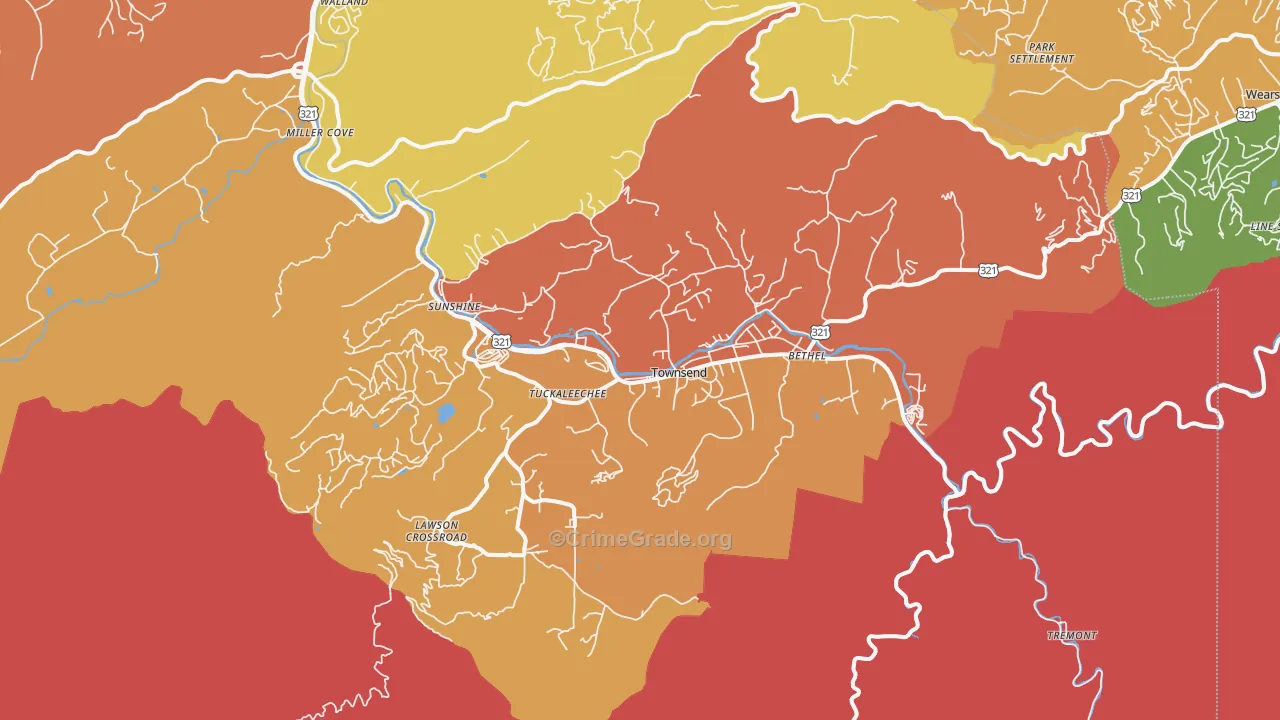 Townsend, TN Map of Robbery Rates
