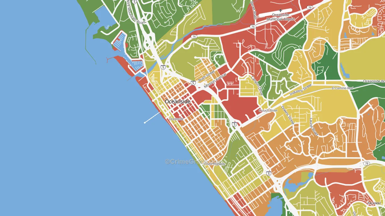 Townsite, Oceanside, CA Map of Robbery Rates