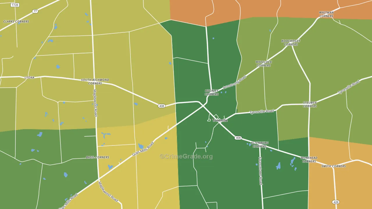 Townville, PA Map of Robbery Rates