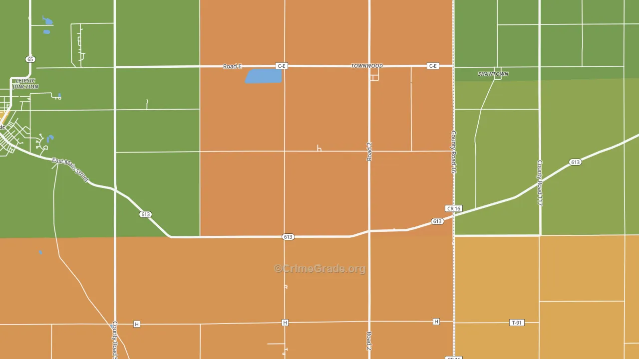 Townwood, OH Map of Robbery Rates