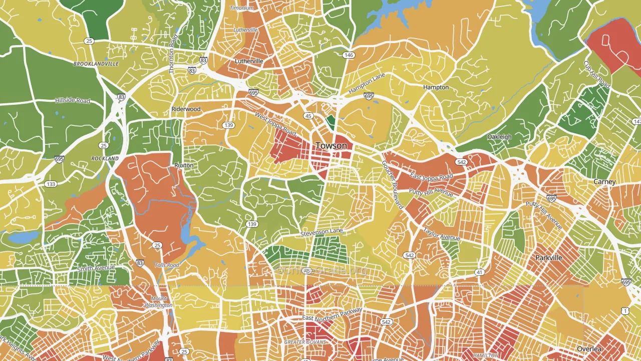 Towson, MD Map of Robbery Rates