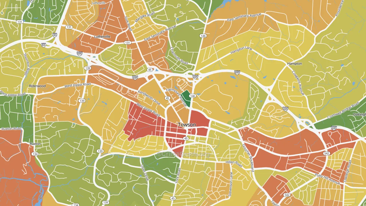 Towson Park, Towson, MD Map of Robbery Rates
