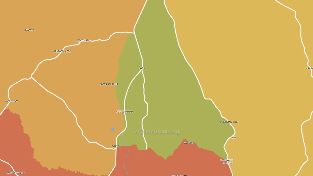 Toxey, AL Map of Robbery Rates