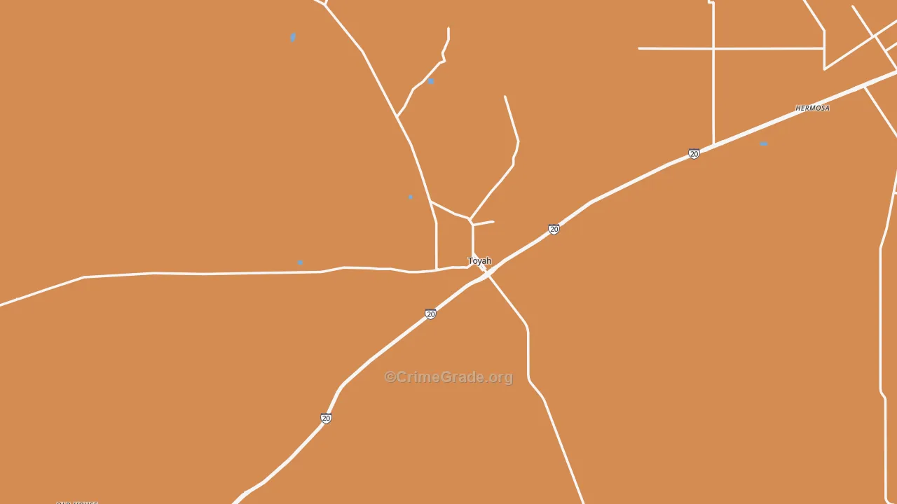 Toyah, TX Map of Robbery Rates