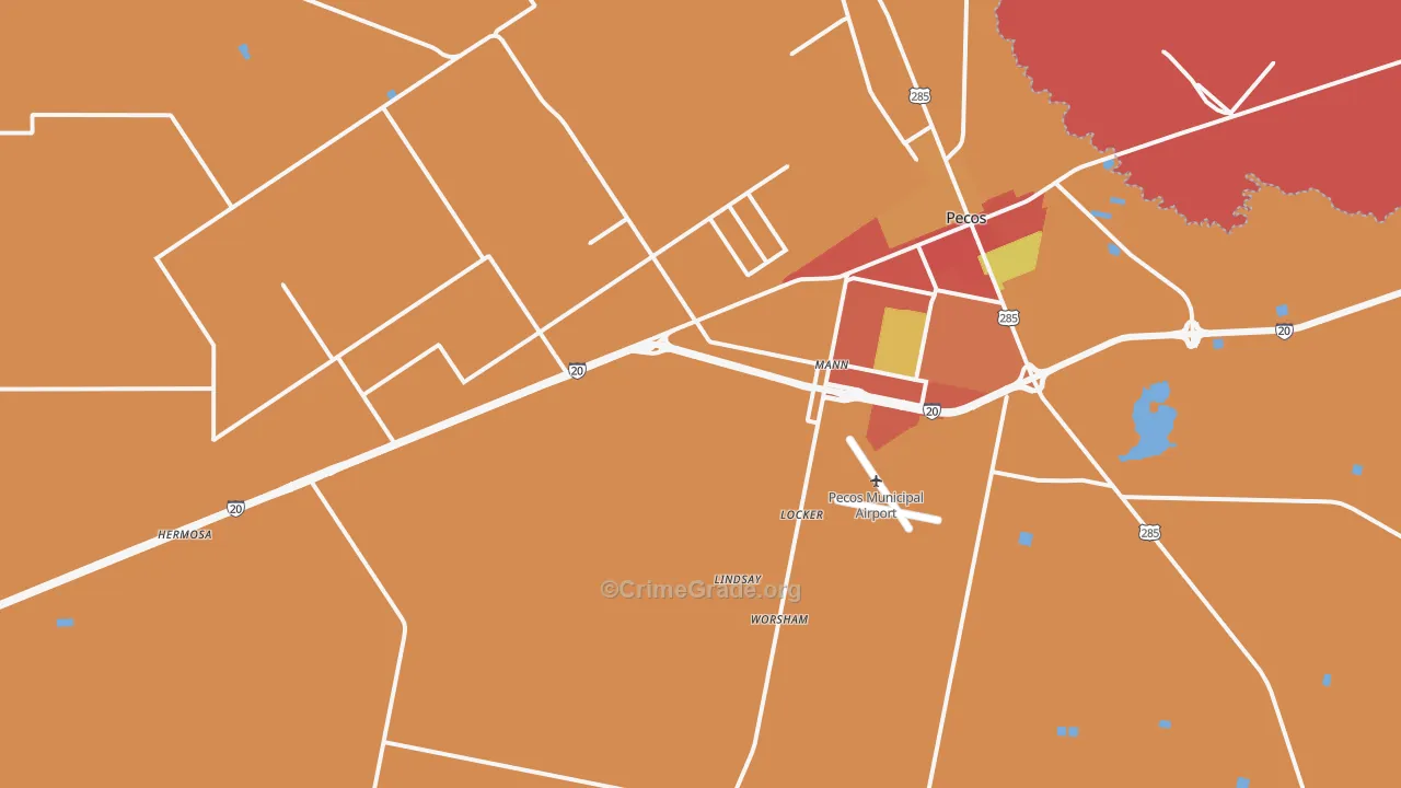 Toyahvale, TX Map of Robbery Rates