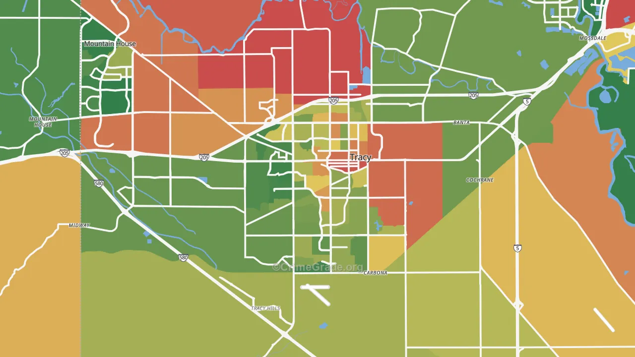 Tracy, CA Map of Robbery Rates