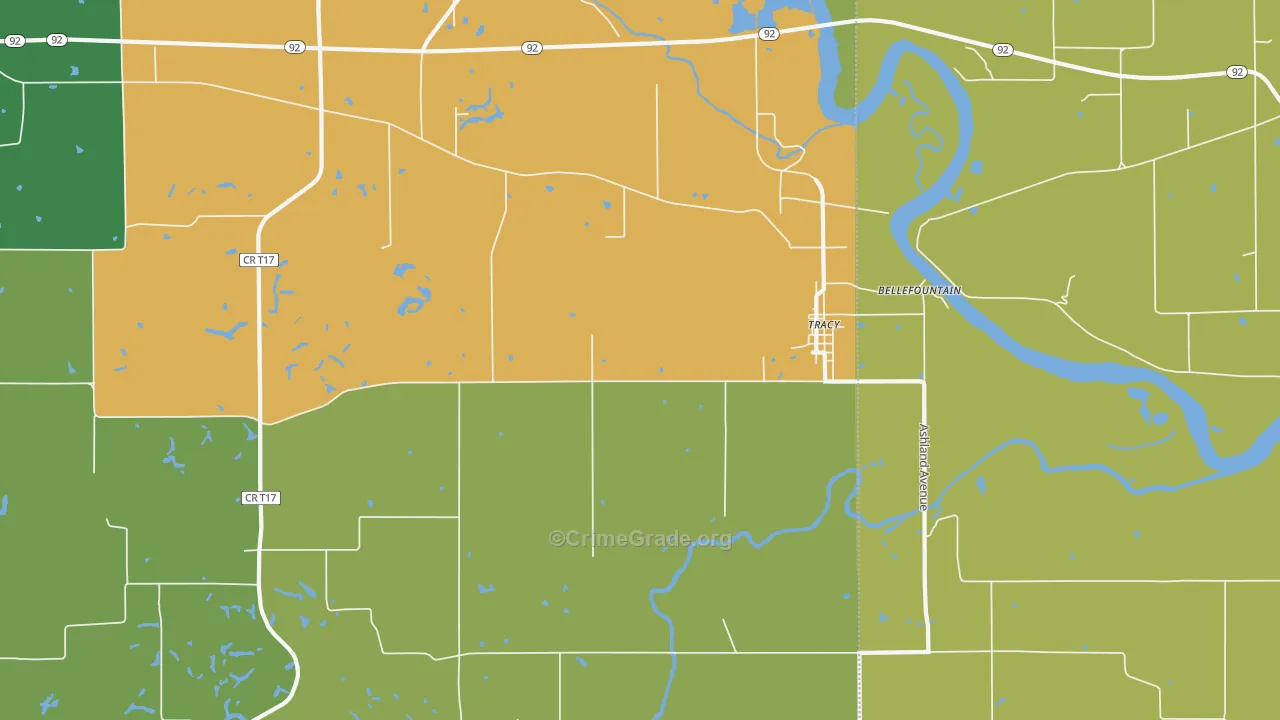 Tracy, IA Map of Robbery Rates