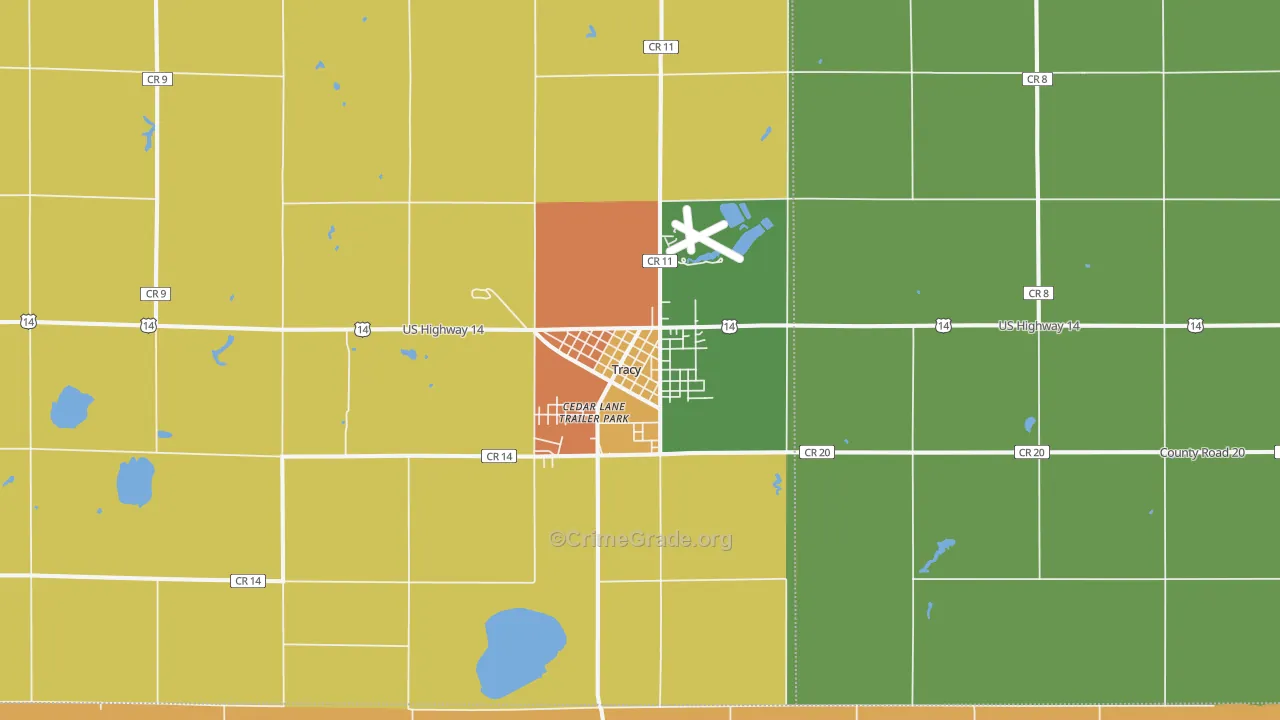 Tracy, MN Map of Robbery Rates