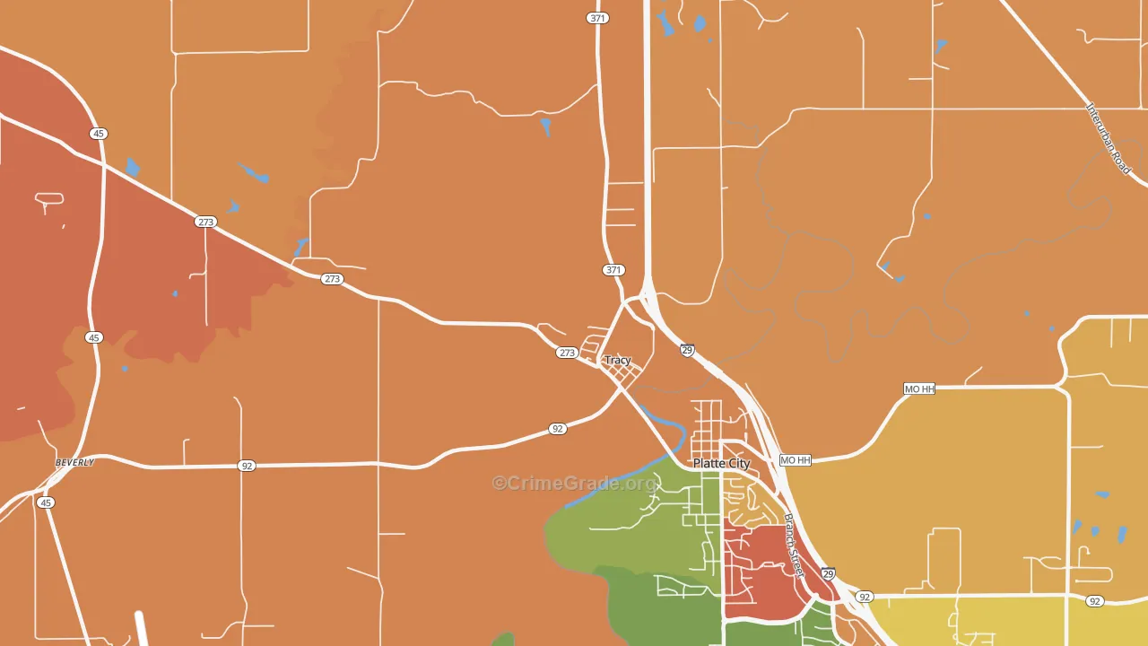 Tracy, MO Map of Robbery Rates