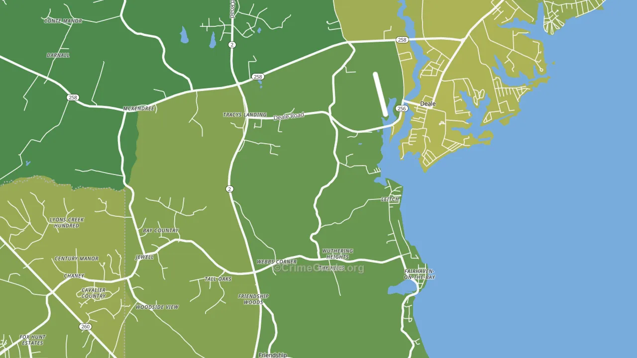 Tracys Landing, MD Map of Robbery Rates