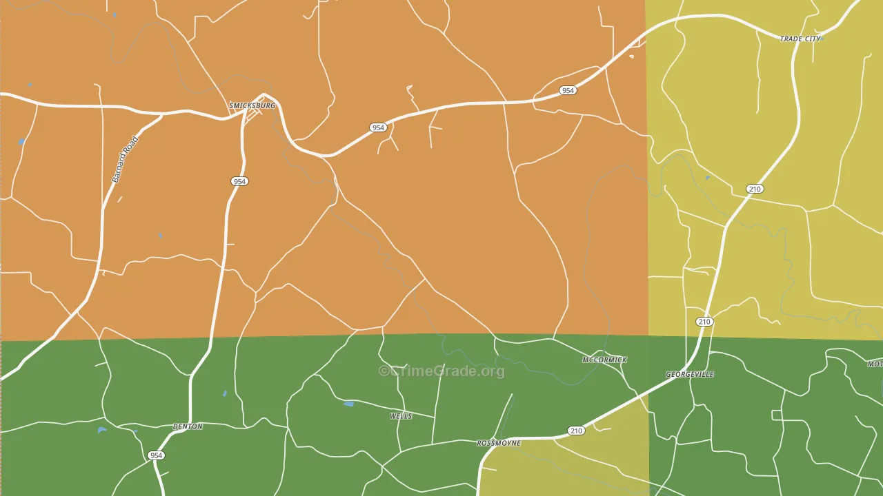 Trade City, PA Map of Robbery Rates