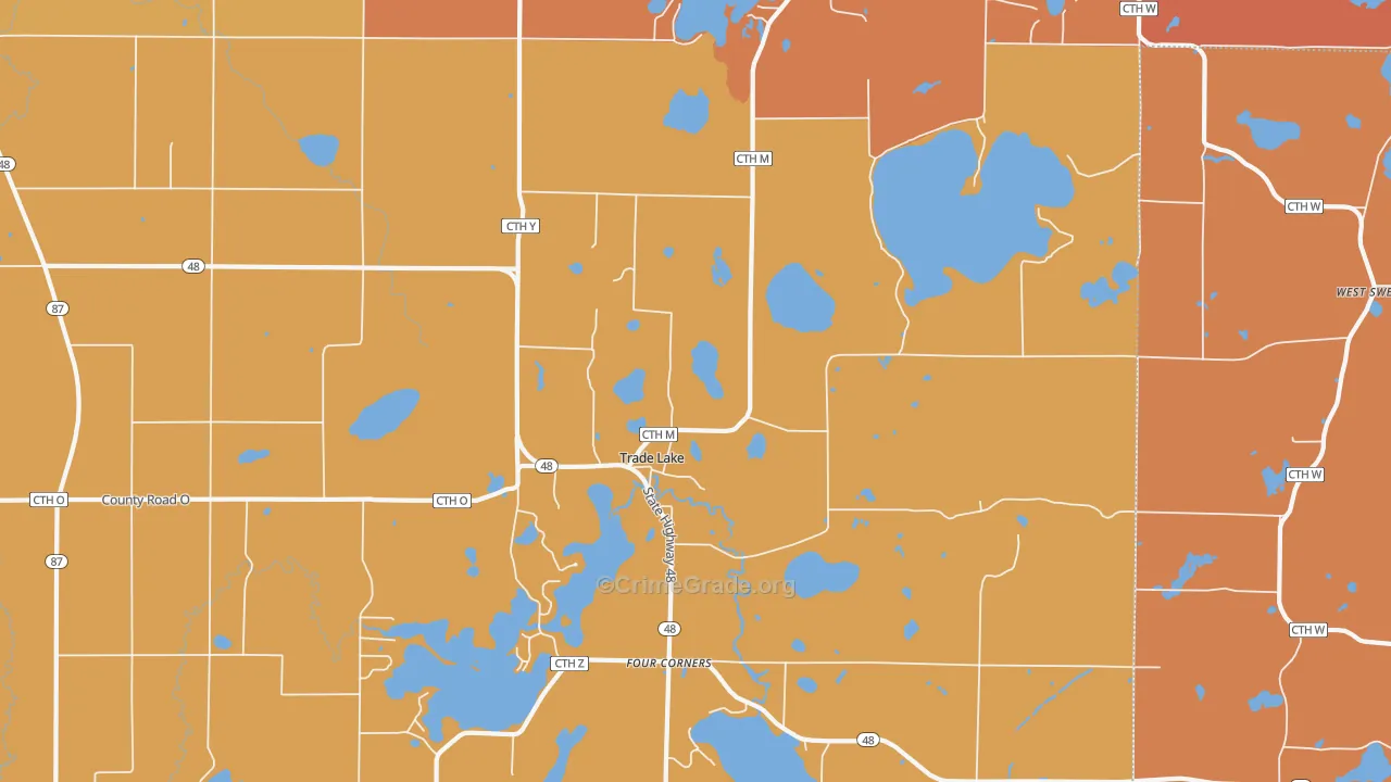 Trade Lake, WI Map of Robbery Rates