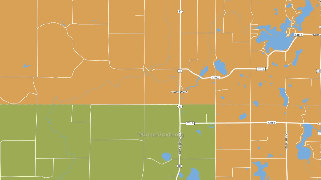 Trade River, WI Map of Robbery Rates