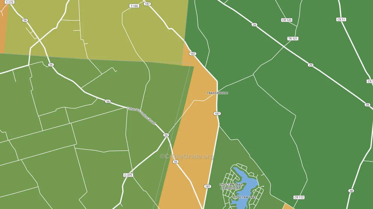 Tradersville, OH Map of Robbery Rates