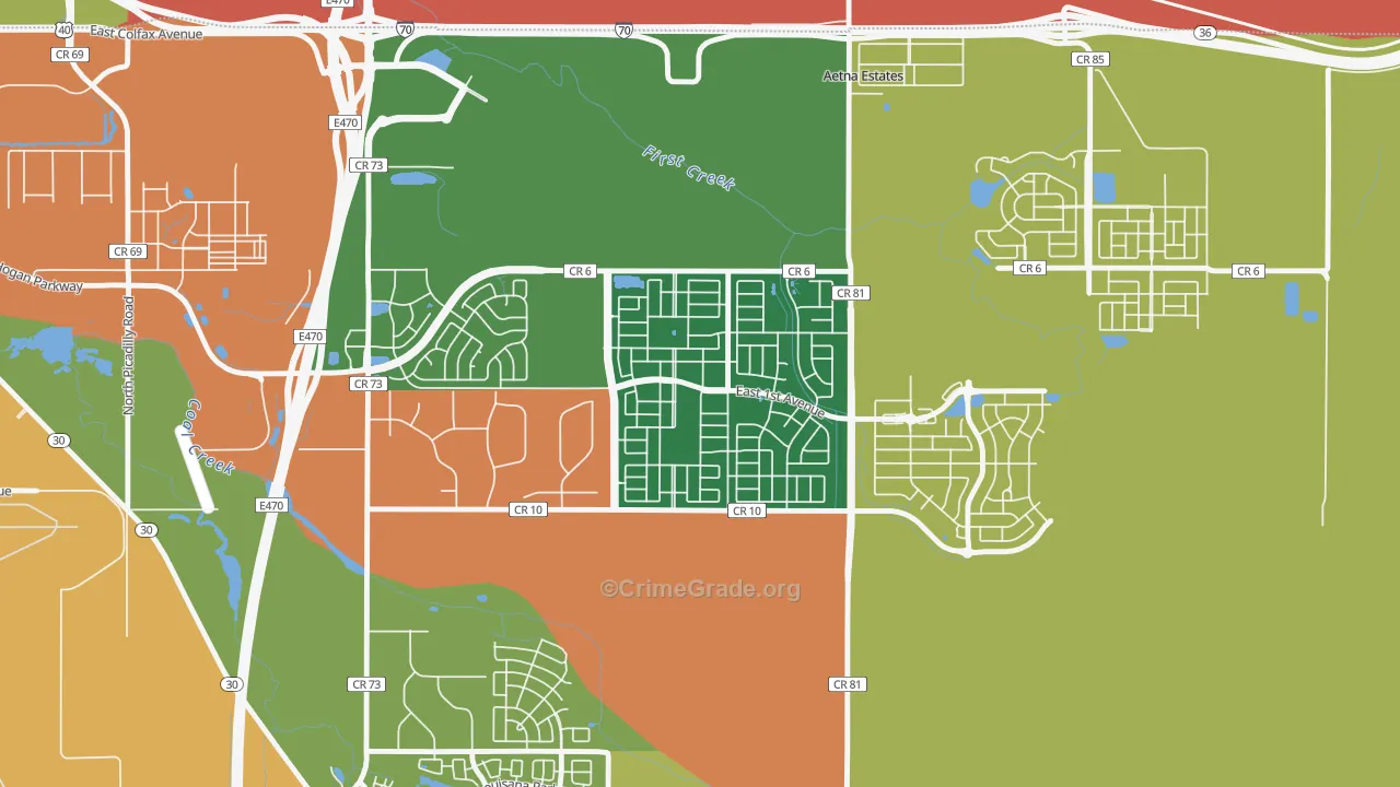 Traditions, Aurora, CO Map of Robbery Rates