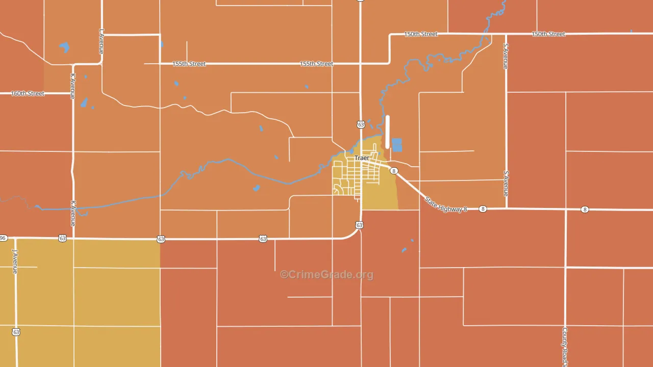 Traer, IA Map of Robbery Rates