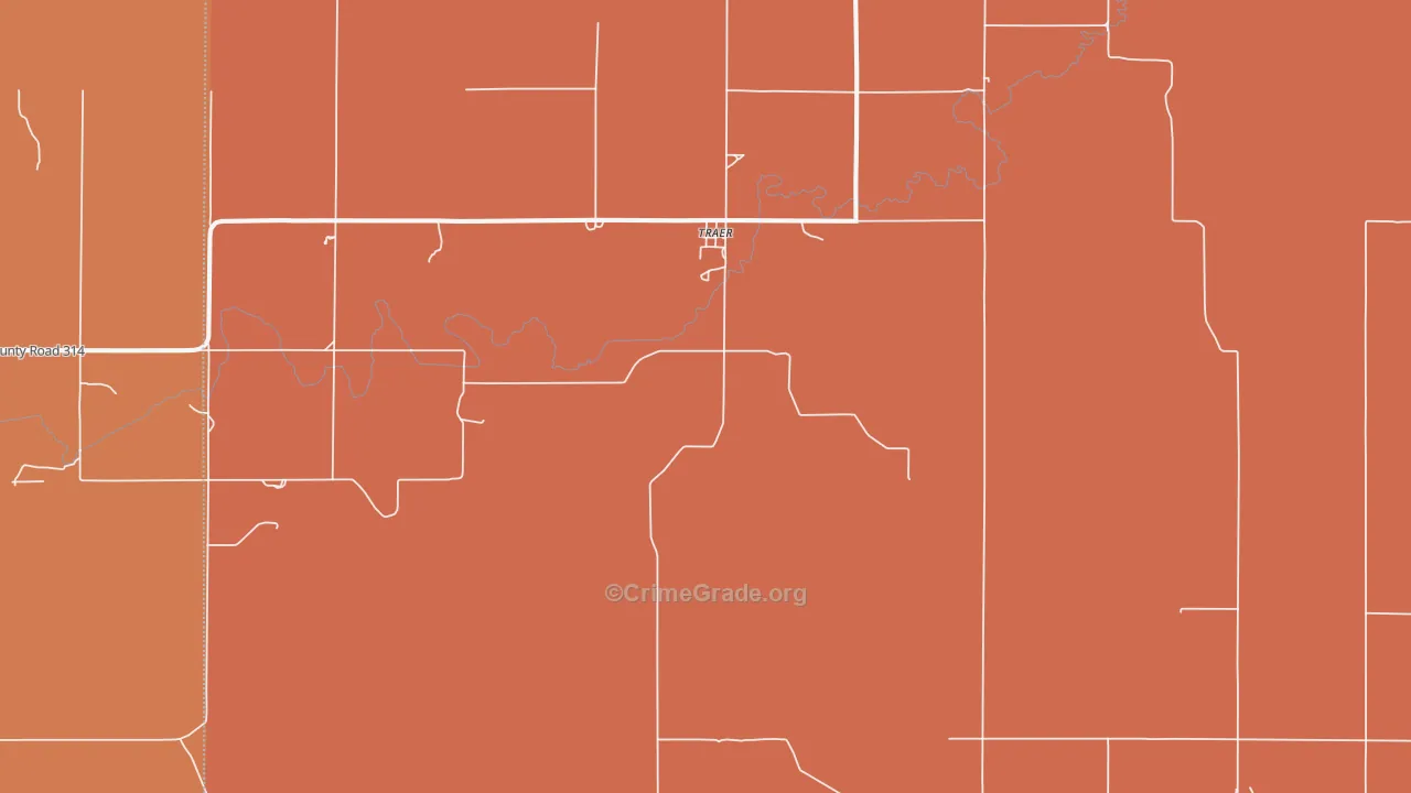Traer, KS Map of Robbery Rates
