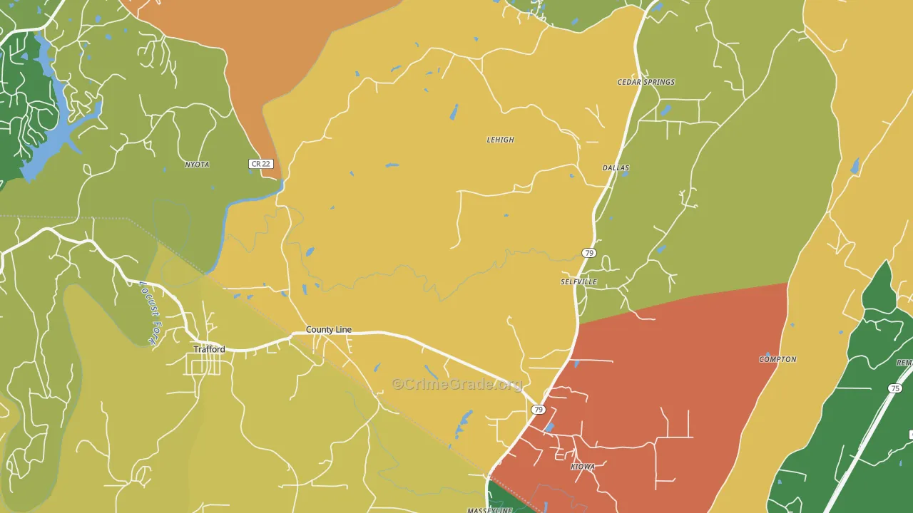 Trafford, AL Map of Robbery Rates