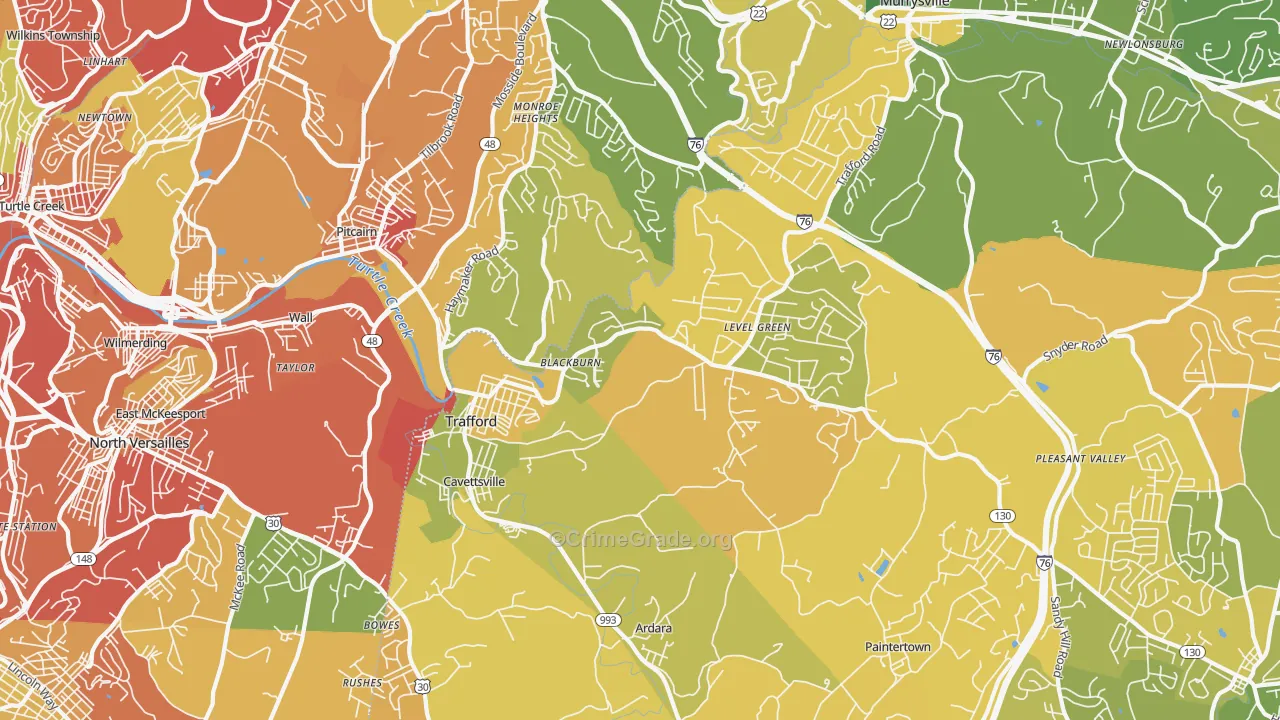 Trafford, PA Map of Robbery Rates