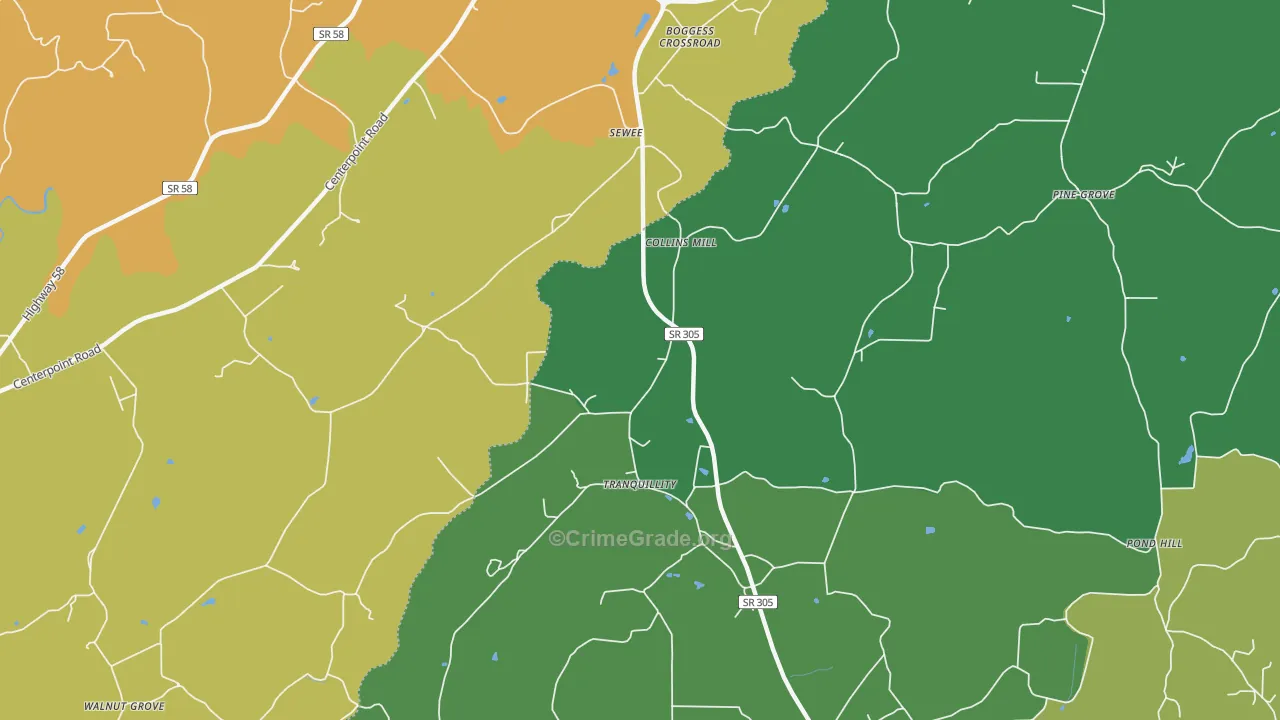 Tranquillity, TN Map of Robbery Rates