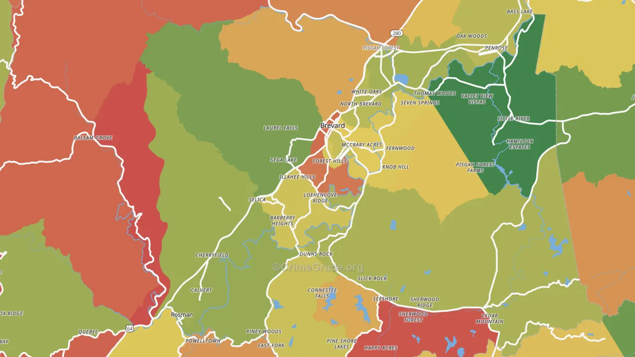 Transylvania County, NC Map of Robbery Rates