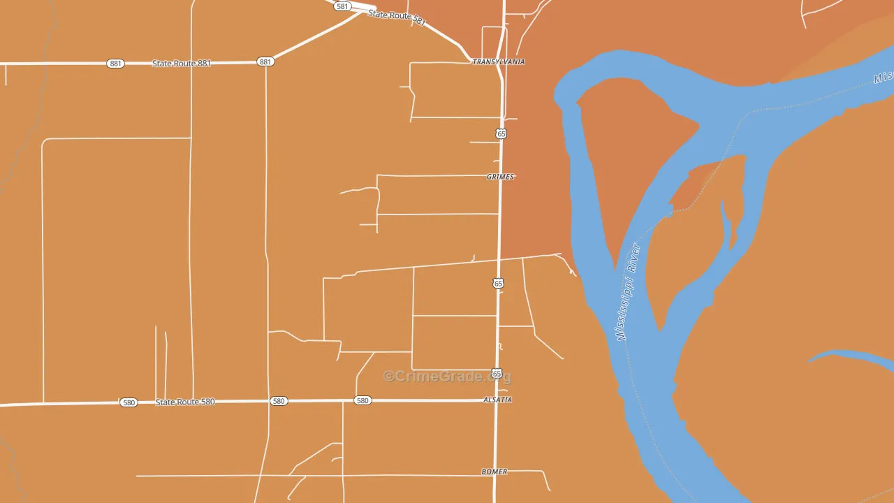 Transylvania, LA Map of Robbery Rates