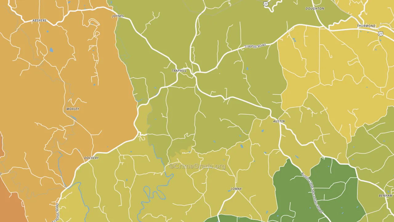 Traphill, NC Map of Robbery Rates